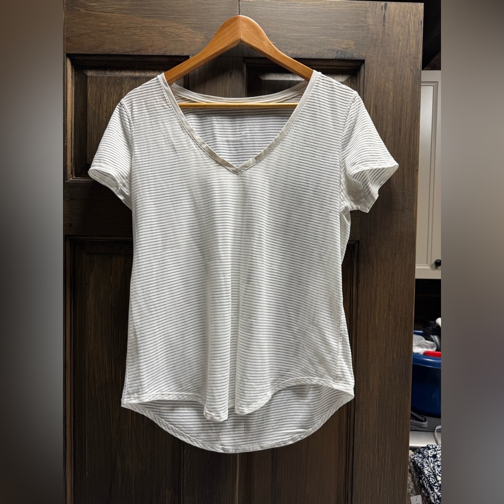 lululemon athletica Striped V-Neck Tee - semi sheer White